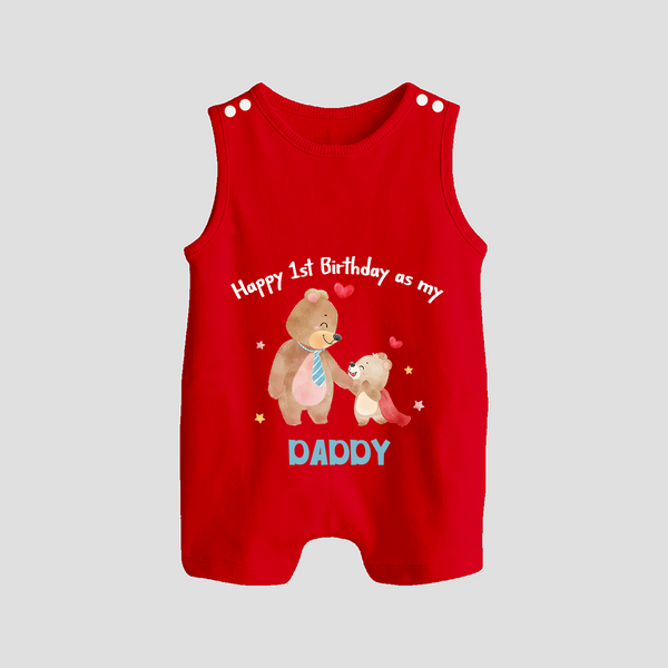 1st Birthday Wish to Dad from Baby | Printed Romper/Sleeveless Romper - RED - 0 - 5 Months Old (Chest 18")