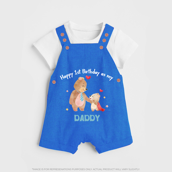 1st Birthday Wish to Dad from Baby | Printed Dungaree Set - COBALT BLUE - 0 - 5 Months Old (Chest 18")