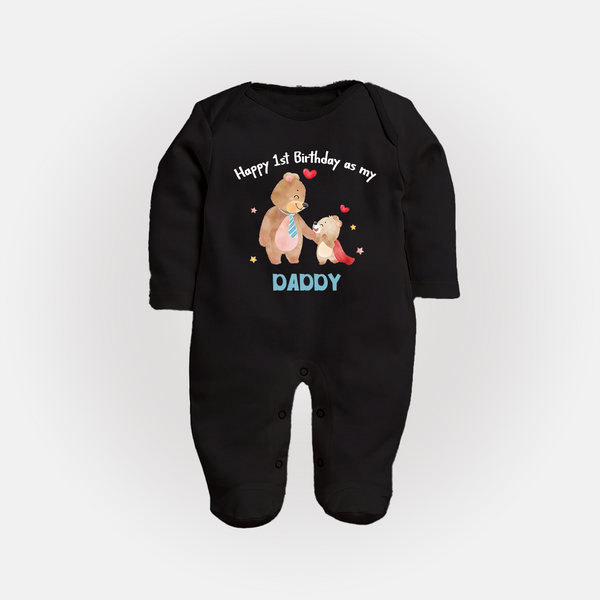 1st Birthday Wish to Dad from Baby | Printed Sleep Suit/Full Sleeve Romper - BLACK - New Born (Chest 7.5")