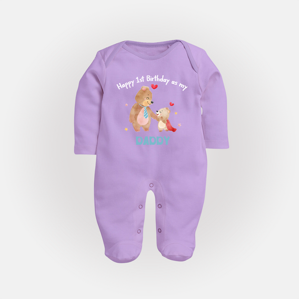 "Happy 1st Birthday As Dad - The Perfect Baby Sleep Suit For Special Memories" - LILAC - New Born (Chest 7.5")