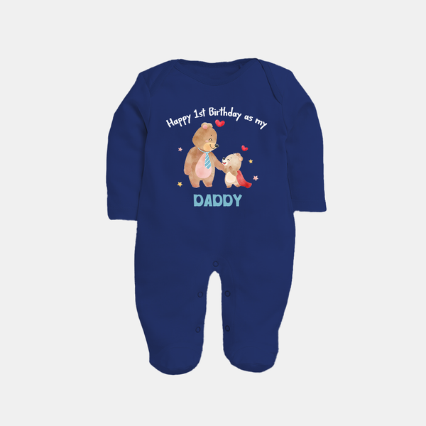 1st Birthday Wish to Dad from Baby | Printed Sleep Suit/Full Sleeve Romper - NAVY BLUE - New Born (Chest 7.5")