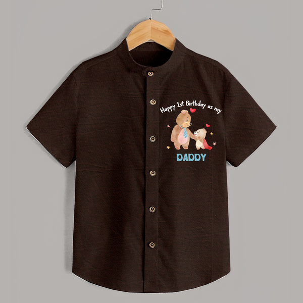 1st Birthday Wish to Dad from Baby | Printed Shirt - CHOCOLATE BROWN - 0 - 6 Months Old (Chest 23")