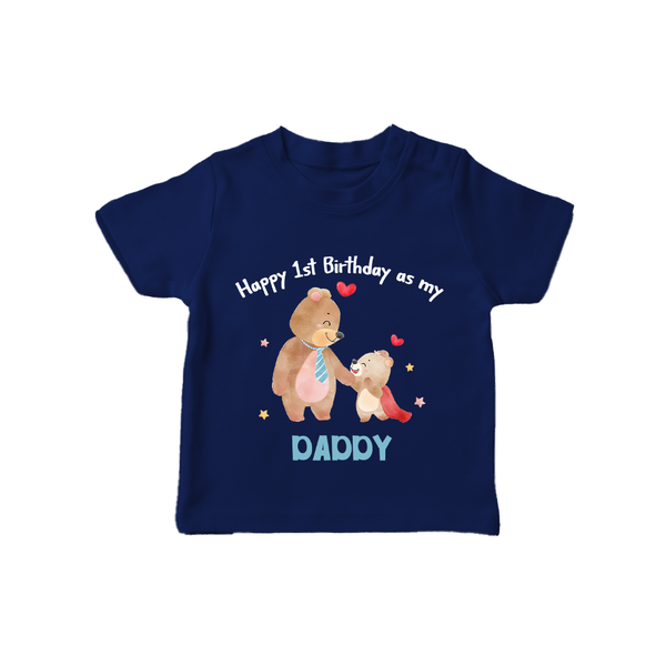 1st Birthday Wish to Dad from Baby | Printed T-Shirt - NAVY BLUE - 0-5 Months Old (Chest 17")
