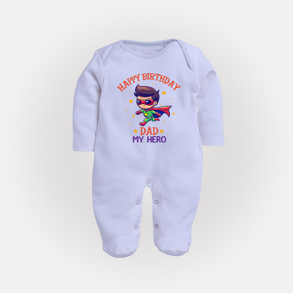 "Happy Birthday Dad - A Sweet Sleep Suit For Your Little Star" - BABY BLUE - New Born (Chest 7.5")