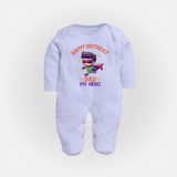 Newborn Sleep Suit/Full Sleeve Romper - Happy Birthday Dad | Soft Cotton Comfort - BABY BLUE - New Born (Chest 7.5")