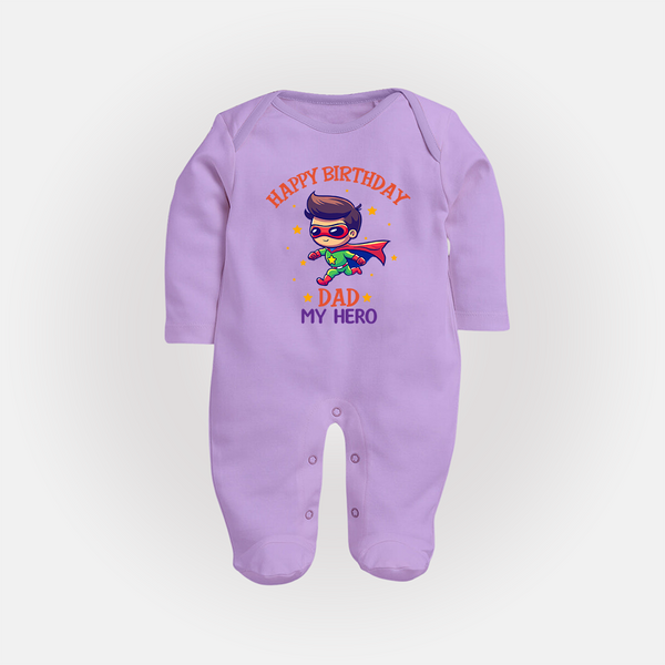 Newborn Sleep Suit/Full Sleeve Romper - Happy Birthday Dad | Soft Cotton Comfort - LILAC - New Born (Chest 7.5")
