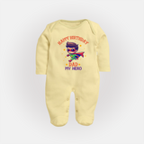 "Happy Birthday Dad - A Sweet Sleep Suit For Your Little Star" - PASTEL YELLOW - New Born (Chest 7.5")