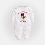 Newborn Sleep Suit/Full Sleeve Romper - Happy Birthday Dad | Soft Cotton Comfort - WHITE - New Born (Chest 7.5")