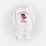 "Happy Birthday Dad - A Sweet Sleep Suit For Your Little Star" - WHITE - New Born (Chest 7.5")