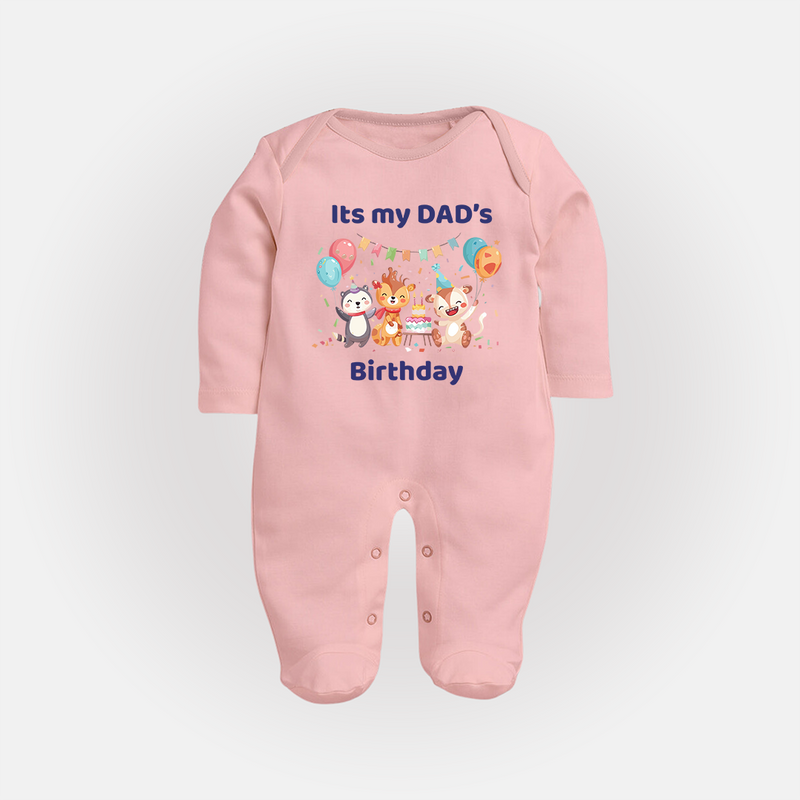 Celebrate Daddy's Day with Baby Sleep Suit/Full Sleeve Romper | Soft Cotton Comfort - BABY PINK - New Born (Chest 7.5")