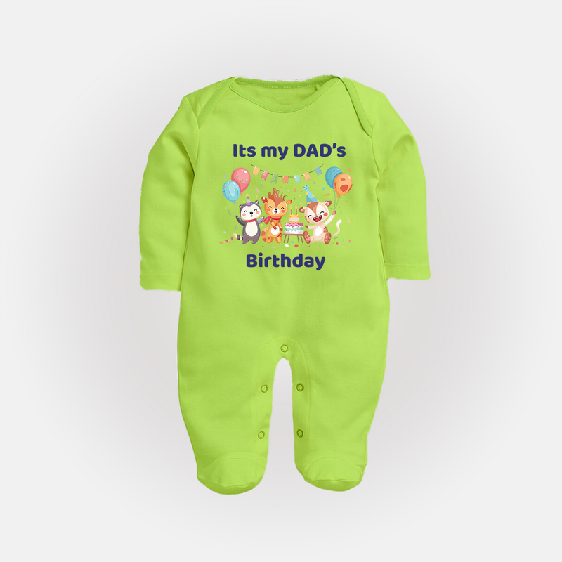 Celebrate Daddy's Day with Baby Sleep Suit/Full Sleeve Romper | Soft Cotton Comfort - LIME GREEN - New Born (Chest 7.5")