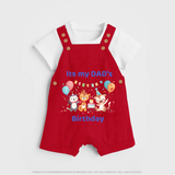 "DaddyÕs Birthday Surprise - Baby Dungaree Set Full Of Love And Joy!" - RED - 0 - 5 Months Old (Chest 18")