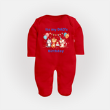 "DaddyÕs Birthday Surprise - Baby Sleep Suit Full Of Love And Joy!" - RED - New Born (Chest 7.5")