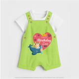 "Happy Birthday Dad - Baby Dungaree Set That Makes Celebrations Unforgettable" - GREEN - 0 - 5 Months Old (Chest 18")