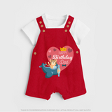 "Happy Birthday Dad - Baby Dungaree Set That Makes Celebrations Unforgettable" - RED - 0 - 5 Months Old (Chest 18")