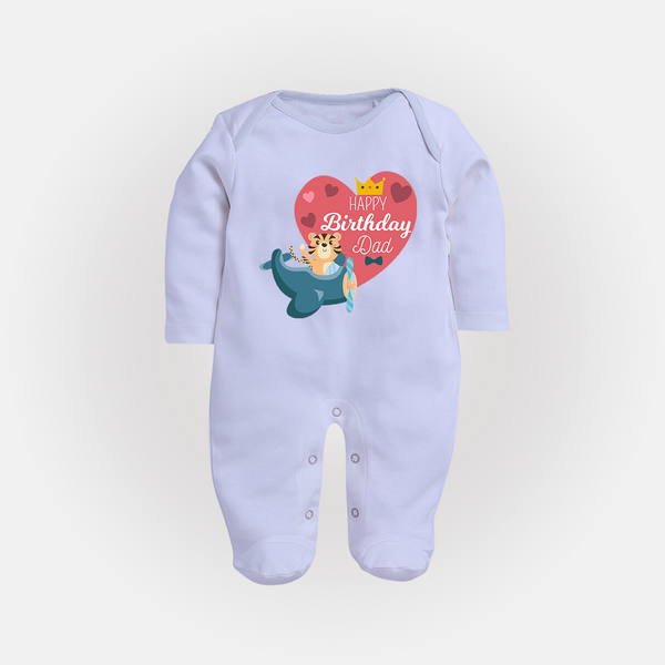 Cute Baby Sleep Suit/Full Sleeve Romper Outfit for Dad's Birthday | Soft & Breathable - BABY BLUE - New Born (Chest 7.5")