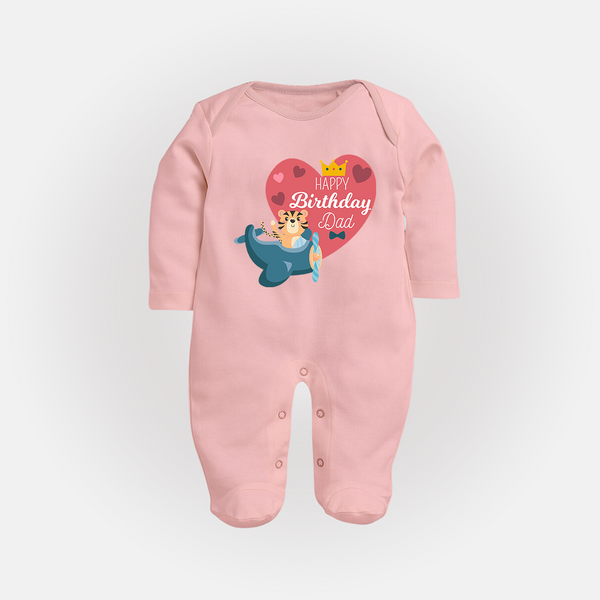 Cute Baby Sleep Suit/Full Sleeve Romper Outfit for Dad's Birthday | Soft & Breathable - BABY PINK - New Born (Chest 7.5")