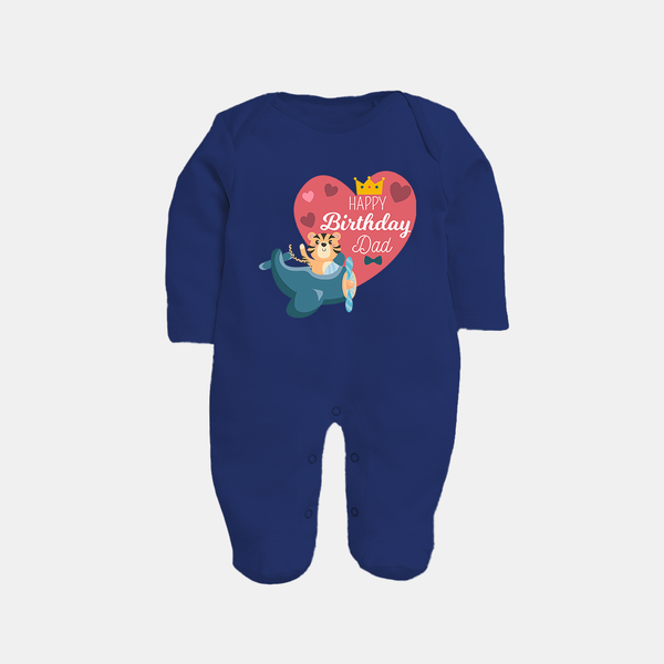 Cute Baby Sleep Suit/Full Sleeve Romper Outfit for Dad's Birthday | Soft & Breathable - NAVY BLUE - New Born (Chest 7.5")