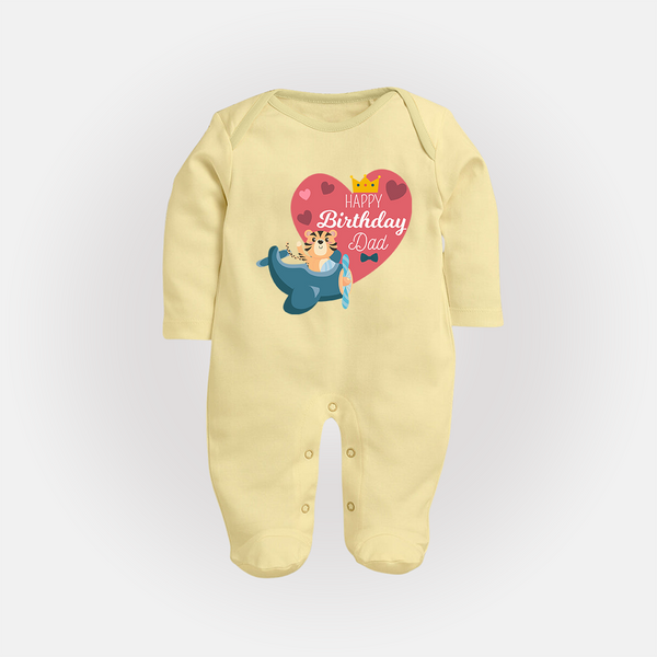 Cute Baby Sleep Suit/Full Sleeve Romper Outfit for Dad's Birthday | Soft & Breathable - PASTEL YELLOW - New Born (Chest 7.5")