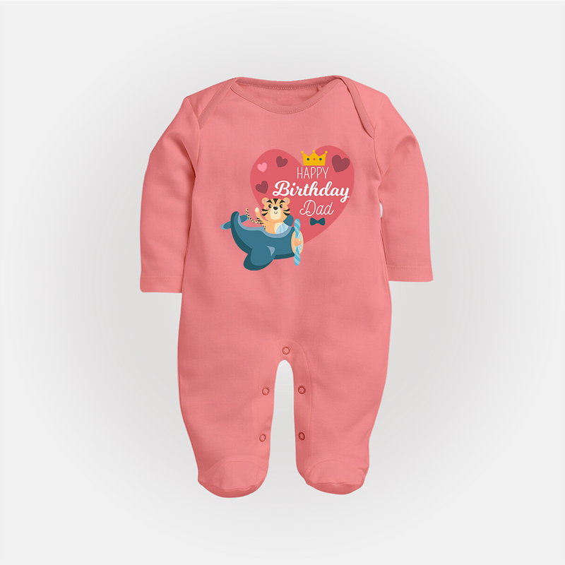 Cute Baby Sleep Suit/Full Sleeve Romper Outfit for Dad's Birthday | Soft & Breathable - PEACH - New Born (Chest 7.5")