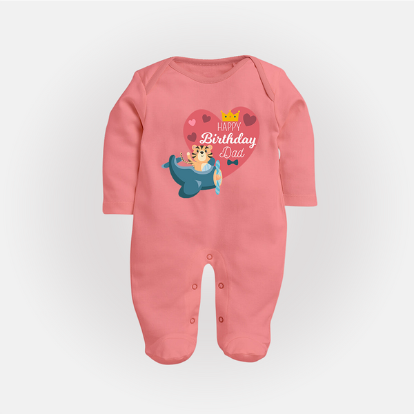 Cute Baby Sleep Suit/Full Sleeve Romper Outfit for Dad's Birthday | Soft & Breathable - PEACH - New Born (Chest 7.5")