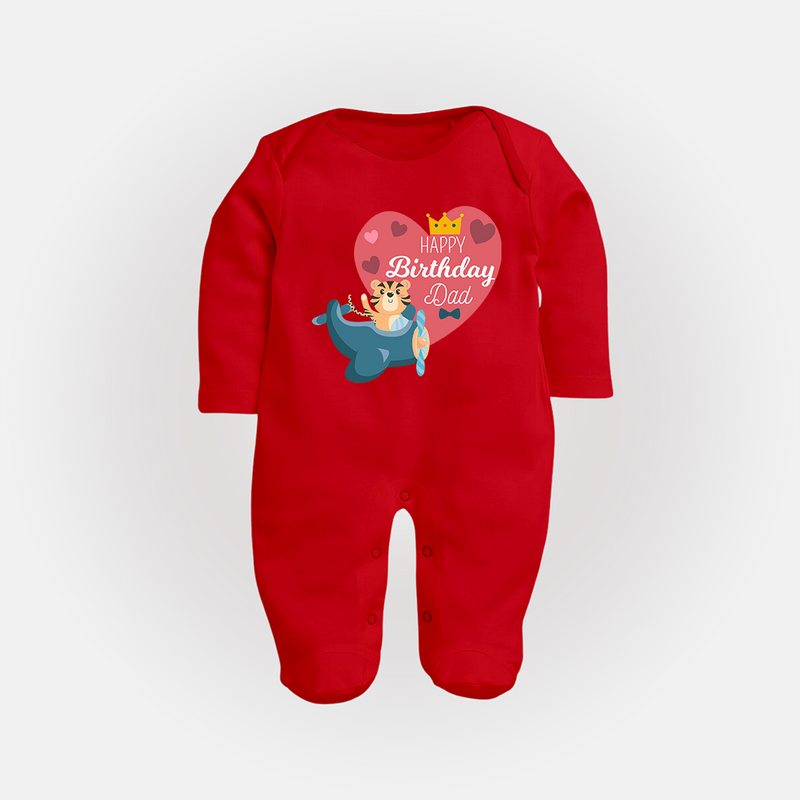 "Happy Birthday Dad - Baby Sleep Suit That Makes Celebrations Unforgettable" - RED - New Born (Chest 7.5")