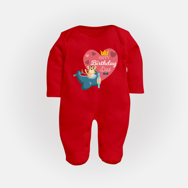 Cute Baby Sleep Suit/Full Sleeve Romper Outfit for Dad's Birthday | Soft & Breathable - RED - New Born (Chest 7.5")