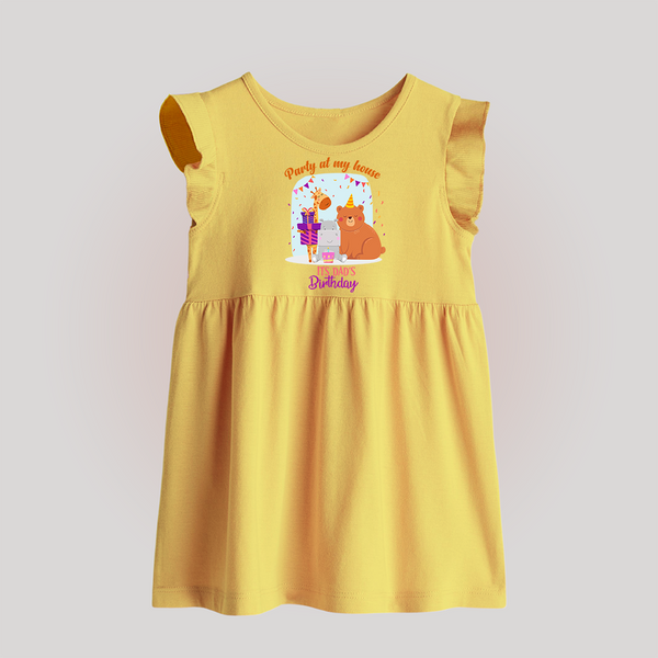 Party Of My House - Its Dad's Birthday Imprinted Baby Frock - YELLOW - 0 - 3 Months Old (Chest 17")