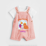 Party Of My House - Its Dad's Birthday Imprinted Baby Dungaree Set - PEACH - 0 - 5 Months Old (Chest 18")