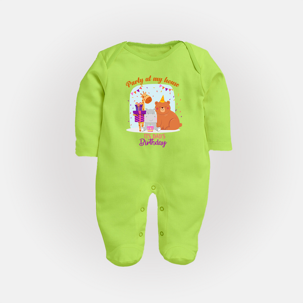 Daddy Birthday Jumpsuit/Bodysuit for Babies | Soft & Breathable Cotton Sleep Suit/Full Sleeve Romper - LIME GREEN - New Born (Chest 7.5")