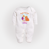 Party Of My House - Its Dad's Birthday Imprinted Baby Sleep Suit - WHITE - New Born (Chest 7.5")