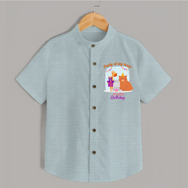 Party Of My House - Its Dad's Birthday Imprinted Shirt - ARCTIC BLUE - 0 - 6 Months Old (Chest 23")