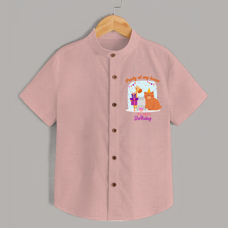 Party Of My House - Its Dad's Birthday Imprinted Shirt - PEACH - 0 - 6 Months Old (Chest 23")