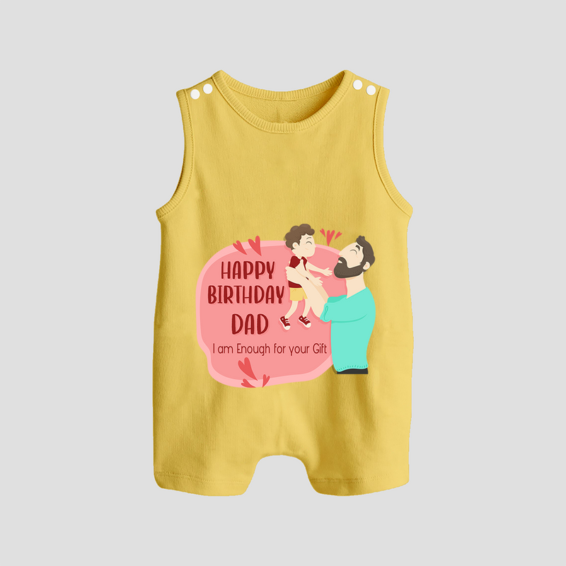 "Adorable Baby Romper Suit - Celebrate DadÕs Birthday With Love" - PASTEL YELLOW - 0 - 5 Months Old (Chest 18")