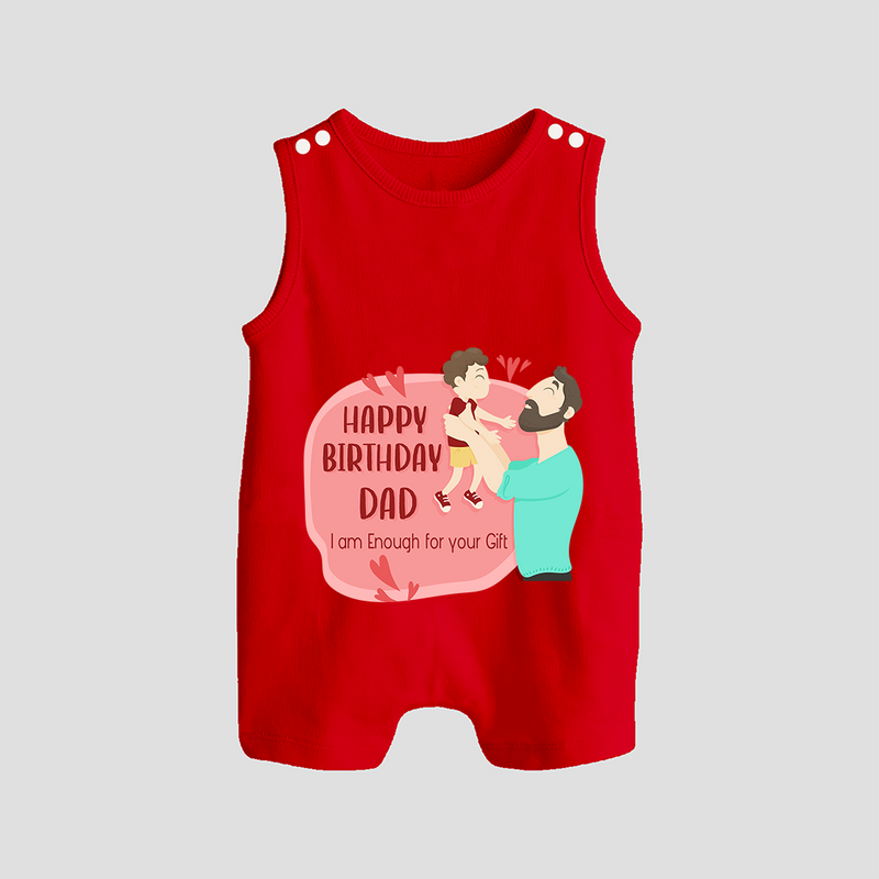 "Adorable Baby Romper Suit - Celebrate DadÕs Birthday With Love" - RED - 0 - 5 Months Old (Chest 18")