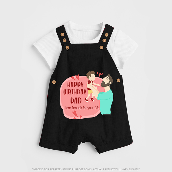 Special Baby Gift for Dad's Birthday | Personalized Infant Dungaree Set - BLACK - 0 - 5 Months Old (Chest 18")