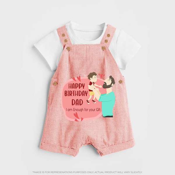 Special Baby Gift for Dad's Birthday | Personalized Infant Dungaree Set - PEACH - 0 - 5 Months Old (Chest 18")