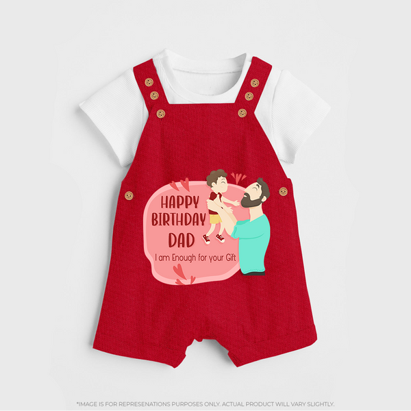 Special Baby Gift for Dad's Birthday | Personalized Infant Dungaree Set - RED - 0 - 5 Months Old (Chest 18")