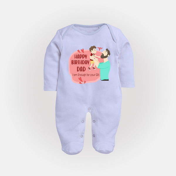 Special Baby Gift for Dad's Birthday | Personalized Infant Sleep Suit/Full Sleeve Romper - BABY BLUE - New Born (Chest 7.5")