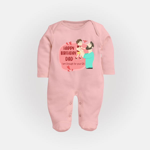 Special Baby Gift for Dad's Birthday | Personalized Infant Sleep Suit/Full Sleeve Romper - BABY PINK - New Born (Chest 7.5")