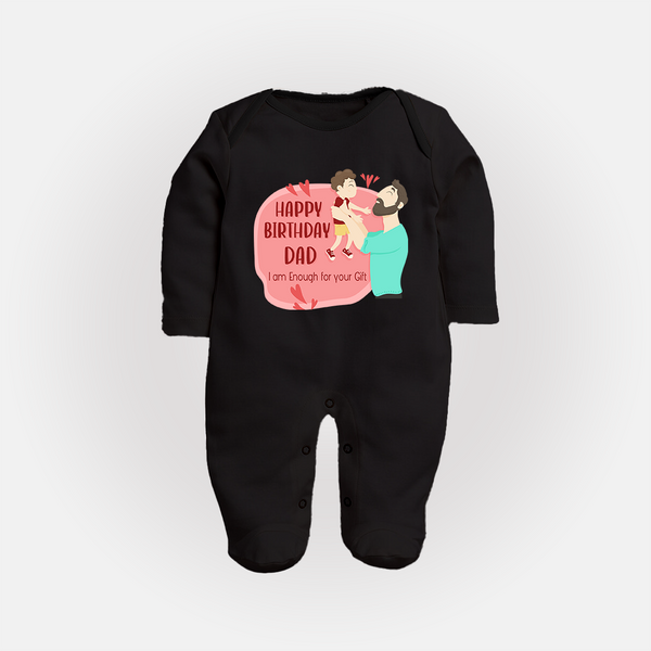 Special Baby Gift for Dad's Birthday | Personalized Infant Sleep Suit/Full Sleeve Romper - BLACK - New Born (Chest 7.5")