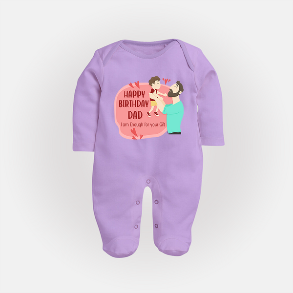 Special Baby Gift for Dad's Birthday | Personalized Infant Sleep Suit/Full Sleeve Romper - LILAC - New Born (Chest 7.5")
