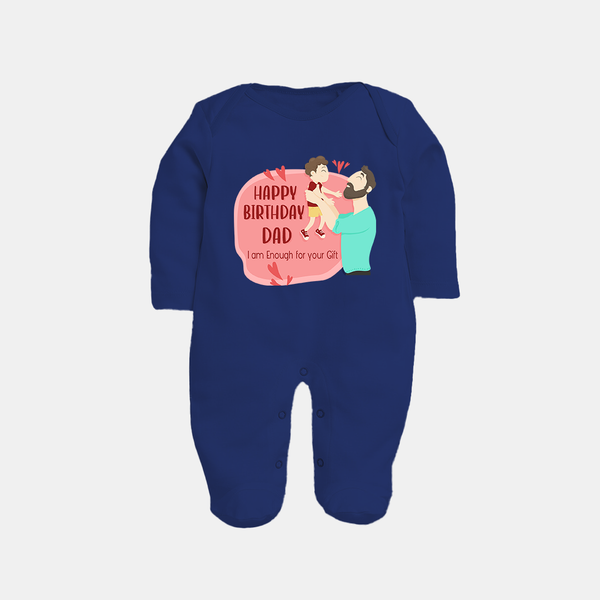 Special Baby Gift for Dad's Birthday | Personalized Infant Sleep Suit/Full Sleeve Romper - NAVY BLUE - New Born (Chest 7.5")