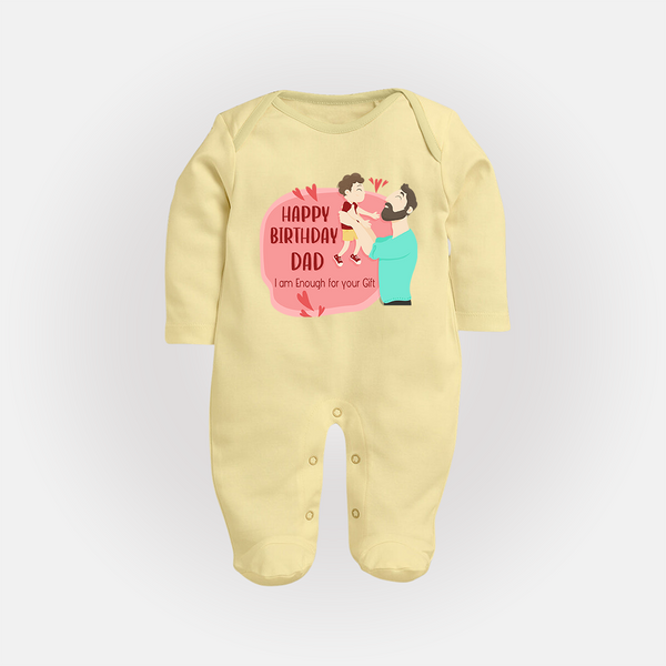 Special Baby Gift for Dad's Birthday | Personalized Infant Sleep Suit/Full Sleeve Romper - PASTEL YELLOW - New Born (Chest 7.5")