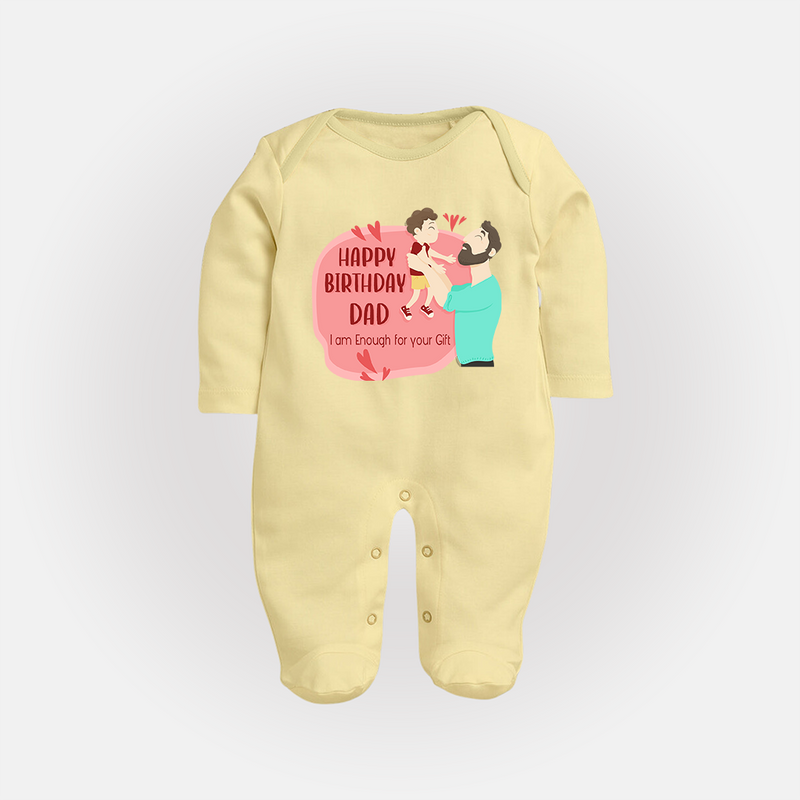 "Adorable Baby Sleep Suit - Celebrate DadÕs Birthday With Love" - PASTEL YELLOW - New Born (Chest 7.5")