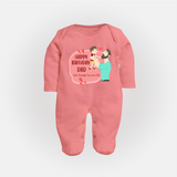 "Adorable Baby Sleep Suit - Celebrate DadÕs Birthday With Love" - PEACH - New Born (Chest 7.5")