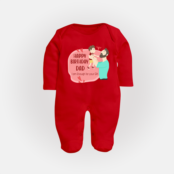 Special Baby Gift for Dad's Birthday | Personalized Infant Sleep Suit/Full Sleeve Romper - RED - New Born (Chest 7.5")