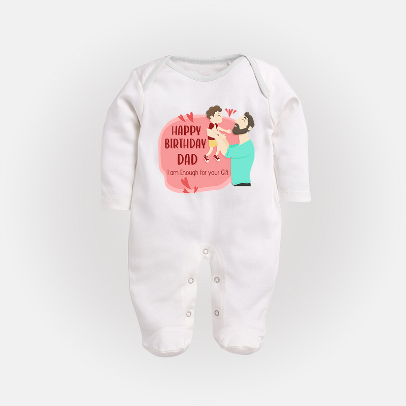 Special Baby Gift for Dad's Birthday | Personalized Infant Sleep Suit/Full Sleeve Romper - WHITE - New Born (Chest 7.5")