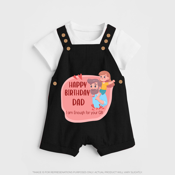 Dungaree Set with Happy Birthday Dad Print | Ideal Keepsake for New Dads - BLACK - 0 - 5 Months Old (Chest 18")