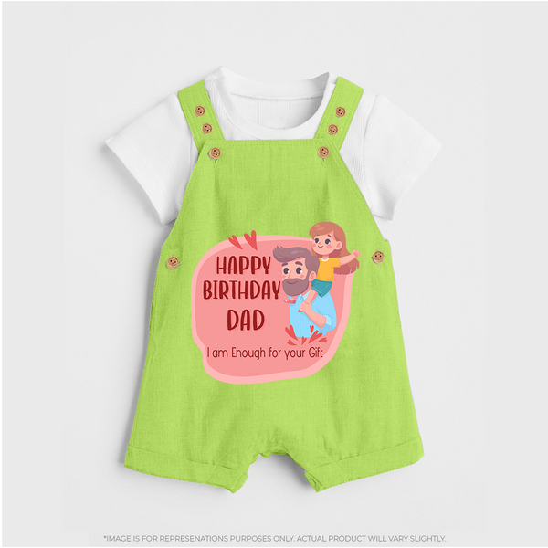 Dungaree Set with Happy Birthday Dad Print | Ideal Keepsake for New Dads - GREEN - 0 - 5 Months Old (Chest 18")